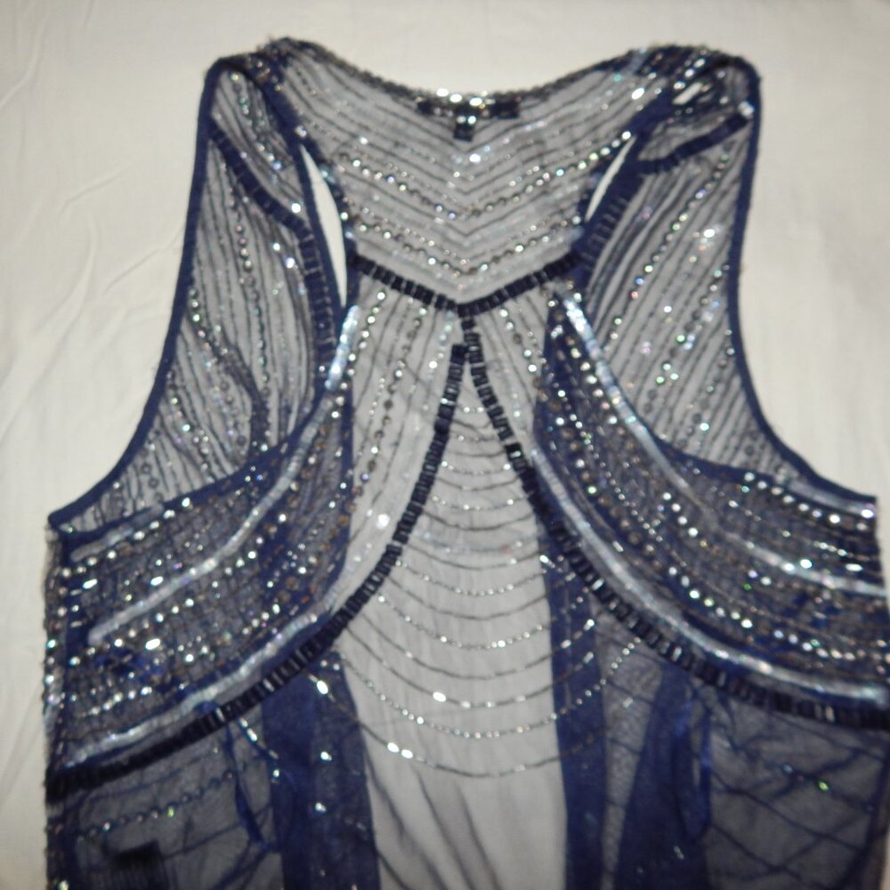 'Black' Navy Blue Sequin Embellished Beaded Vest - Picture 5 of 6
